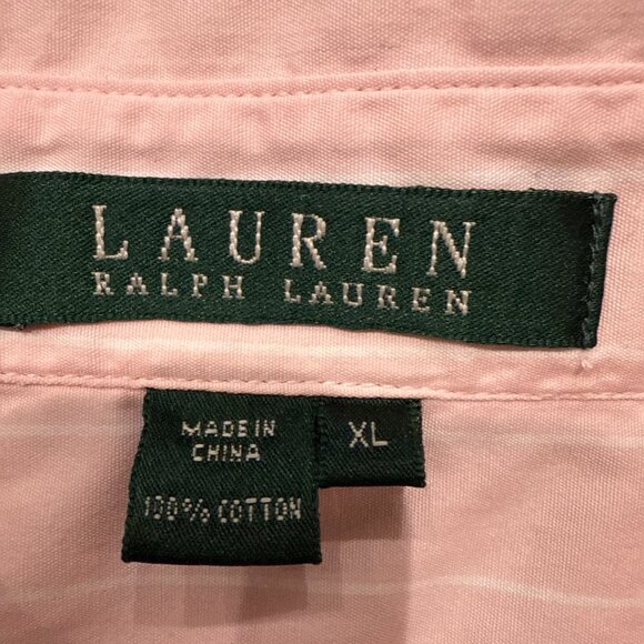Lauren Ralph Lauren Women’s Pink Pin Stripe Pearl Button Down Collar Shirt Sz XL - Picture 7 of 12